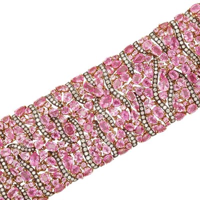 Lot 66 - Pink Sapphire and Diamond Cuff Bracelet