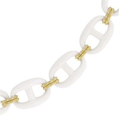 Lot 20 - White Agate, Gold and Diamond Link Bracelet