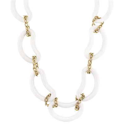 Lot 23 - Long White Agate and Gold Link Necklace
