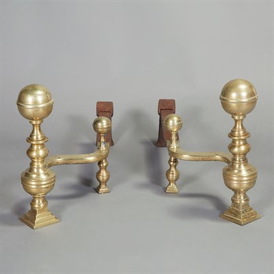 Lot 179 - Pair of Classical Brass Andirons John Molineux,...