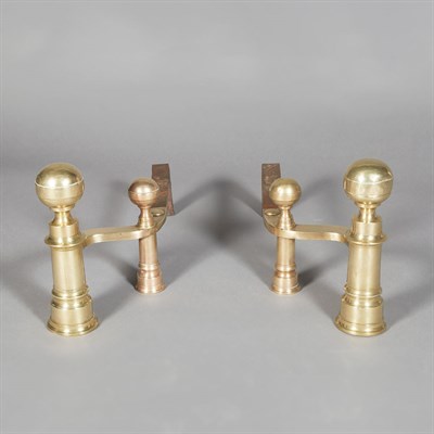 Lot 133 - Pair of Classical Brass Andirons Boston, first...