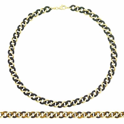 Lot 181 - Two Gold, Tiger's-Eye and Black Agate Curb Link Necklaces