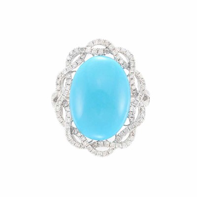 Lot 625 - White Gold, Cabochon Turquoise and Diamond Ring
