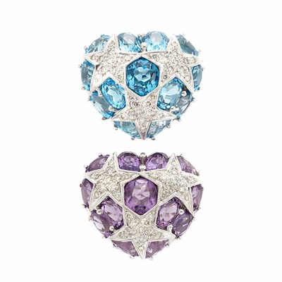 Lot 878 - Two White Gold, Amethyst, Blue Topaz and Diamond Rings