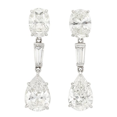 Lot 394 - Pair of Platinum and Diamond Pendant-Earrings