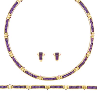Lot 202 - Suite of Gold, Amethyst and Cabochon Ruby Jewelry, Bulgari
