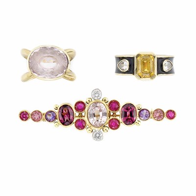 Lot 374 - Group of Gold, Gem-Set and Enamel Jewelry