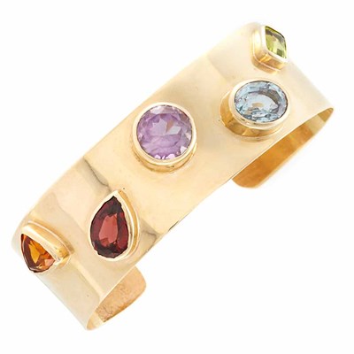 Lot 373 - Gold and Multicolored Stone Bangle Bracelet