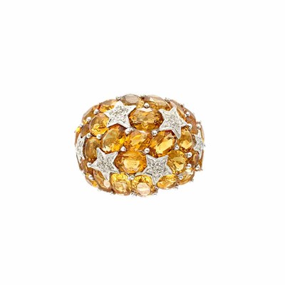 Lot 904 - White Gold, Citrine and Diamond Bombe Ring