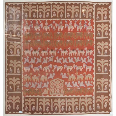 Lot 131 - Pair of Framed Indian Style Pictorial Fabric...