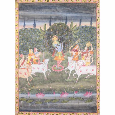 Lot 143 - Indian Framed Painting of a God and Attendants...