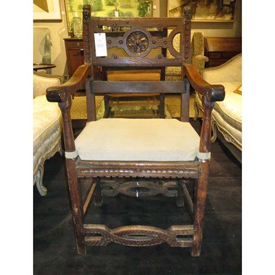 Lot 176 - Continental Baroque Oak Armchair; Together...