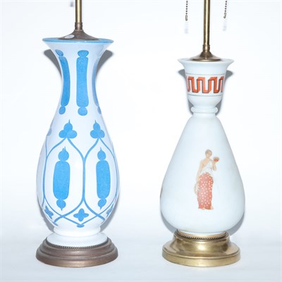 Lot 237 - Neoclassical Style Painted White Glass Lamp...