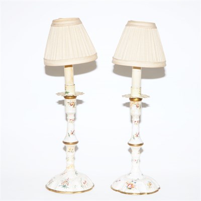 Lot 293 - Pair of English Enamel Candlesticks 19th...