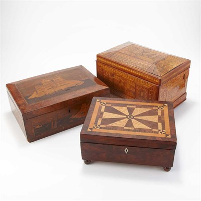Lot 350 - Group of Three Parquetry Inlaid Boxes;...