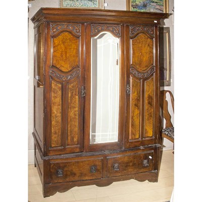 Lot 364 - Art Nouveau Style Walnut and Mahogany Armoire...