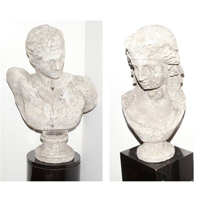 Lot 381 - Two Composition Busts of a Man and a Woman...
