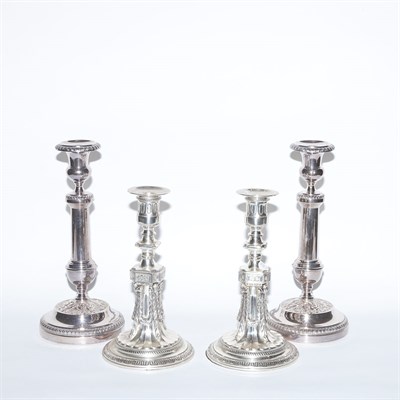 Lot 418 - Two Pairs of Silver Plated Candlesticks Height...