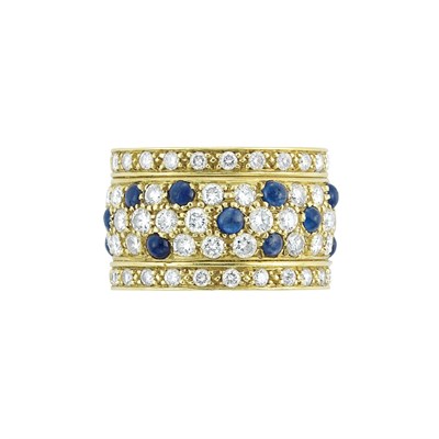 Lot 168 - Wide Gold, Diamond and Cabochon Sapphire 'Nigeria' Band Ring, Cartier