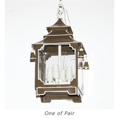 Lot 472 - Pair of Brown Tole Pagoda-Form Lanterns Height...