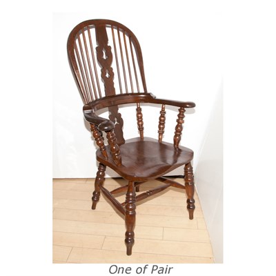 Lot 486 - Pair of English Style Oak Windsor Armchairs