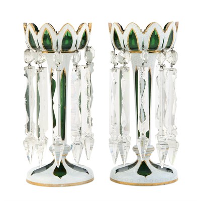 Lot 487 - Pair of Bohemian Style White Overlay Green...