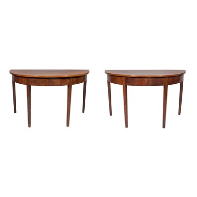 Lot 316 - Pair of George III Mahogany Demilune Consoles...