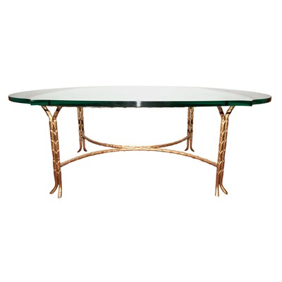 Lot 606 - Glass Top Gold Painted Metal Low Table Height...