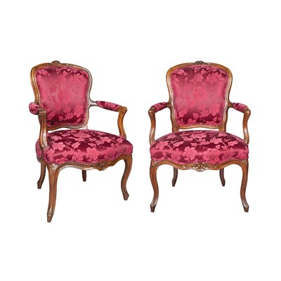 Lot 210 - Pair of Louis XV Walnut Fauteuils en Cabriolet...