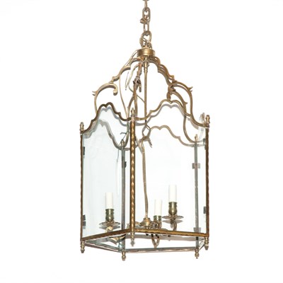 Lot 579 - Georgian Style Brass and Glass Hall Lantern...