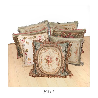 Lot 360 - Group of Nine Aubusson and Silk Pillows