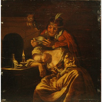 Lot 56 - Dutch School 18th Century Woman Asleep at a...