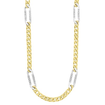 Lot 197 - Long Two-Color Gold and Diamond Curb Link Chain Necklace, Van Cleef & Arpels