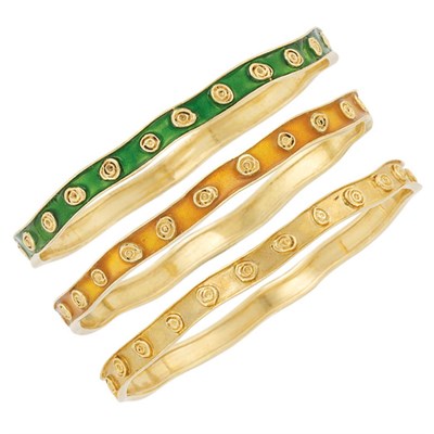 Lot 40 - Three Gold and Enamel Bangle Bracelets, Van Cleef & Arpels