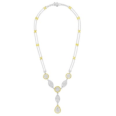 Lot 229 - Double Strand Two-Color Gold, Diamond and Fancy Colored Yellow Diamond Chain Necklace, Gregg Ruth