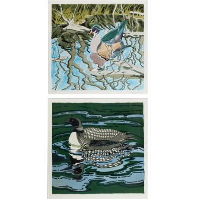 Lot 200 - Neil Welliver WOOD DUCK; LOON Hand-colored...
