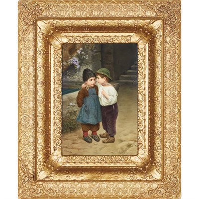 Lot 163 - Framed KPM Painted Porcelain Plaque of Two...