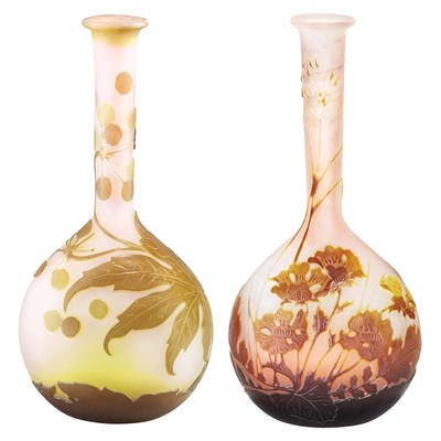 Lot 408 - Two Galle Acid Etched Cameo Glass Stick Neck...