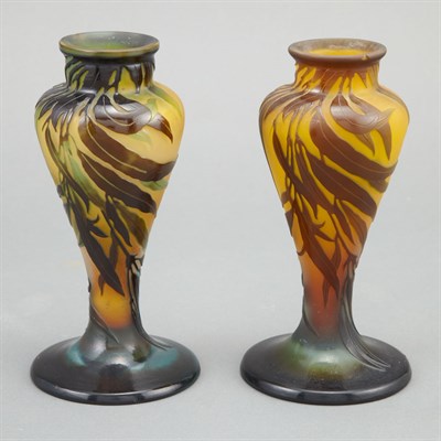 Lot 396 - Two Similar Galle Acid Etched Cameo Glass...
