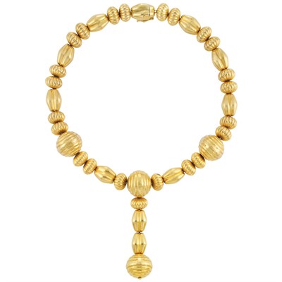 Lot 42 - Gold 'Minoan-Mycenaean' Bead Pendant-Necklace, Ilias Lalaounis