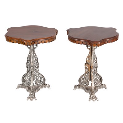 Lot 540 - Pair of Mahogany Top Painted Iron Side Tables...