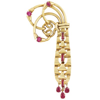 Lot 144 - Gold and Ruby Bow Clip, Mellerio, France