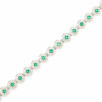 Lot 228 - White Gold, Emerald and Diamond Bracelet