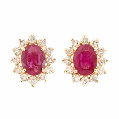 Lot 527 - Pair of Gold, Ruby and Diamond Earrings