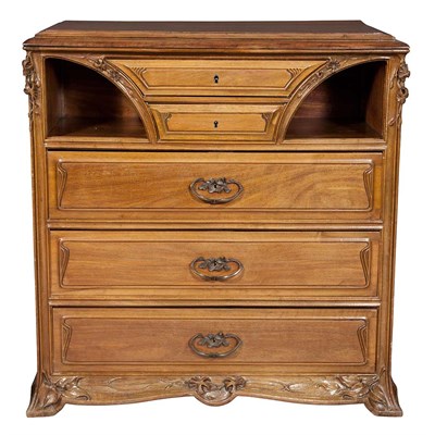 Lot 424 - French Art Nouveau Walnut Commode Attributed...