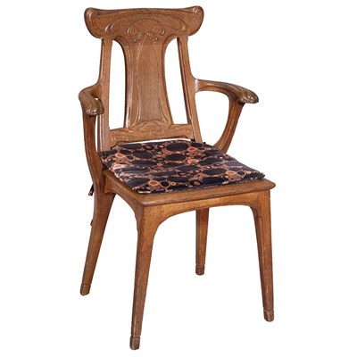 Lot 421 - French Art Nouveau Carved Oak Armchair Eugene...