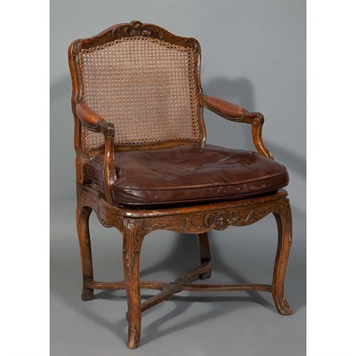 Lot 219 - Louis XV Carved Beechwood, Caned and Leather...