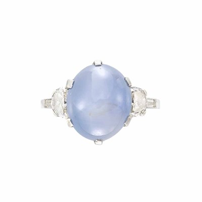 Lot 128 - Platinum, Star Sapphire and Diamond Ring, J.E. Caldwell & Co.