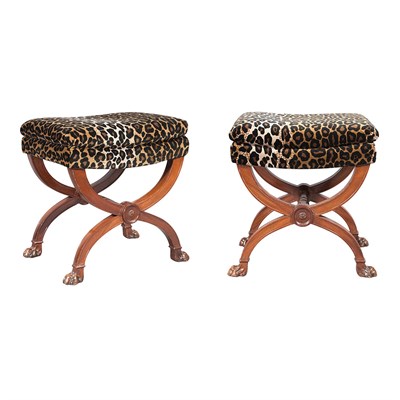 Lot 194 - Pair of Empire Mahogany X-form Stools 19th...