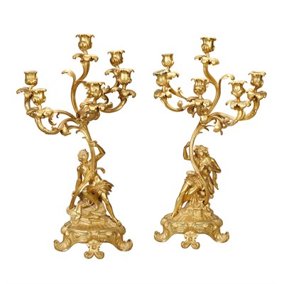 Lot 440 - Pair of Louis XV Style Gilt-Bronze Six-Light...